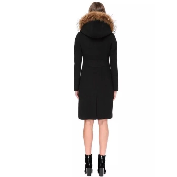 Mackage Black Mila cashmere blend real fur hood trim wool jacket size medium - Picture 3 of 8